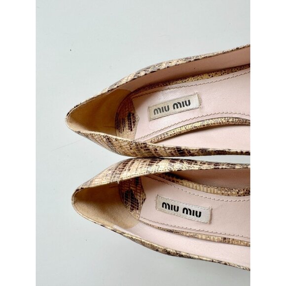 MIU MIU Beige Gold Brown Snakeskin Leather Round Toe Platform Pumps, Size 35.5 - Picture 13 of 16